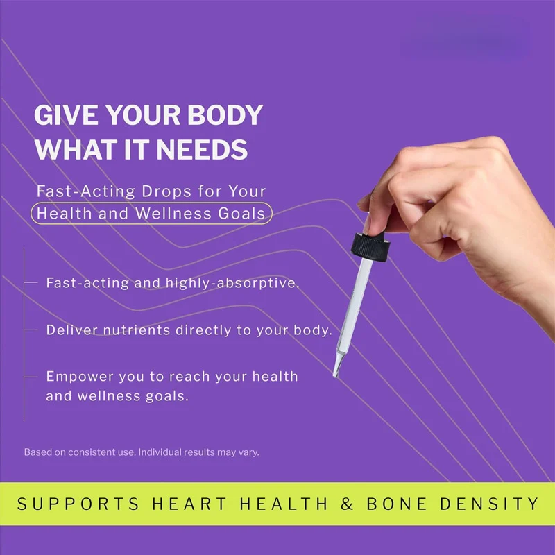 Organic Vitamin D3 + K2 Drops 10,000 IU with MK-7 for Bone and Heart Health