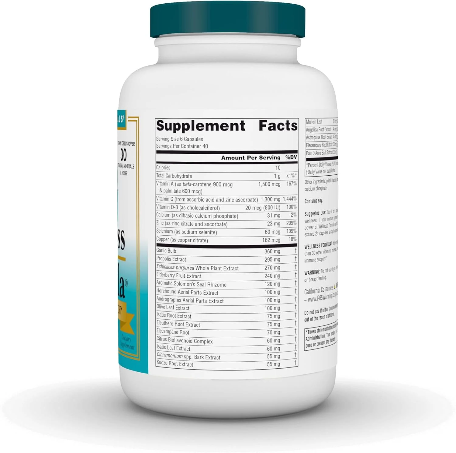 Wellness Formula Immune Support Supplement - Comprehensive Herbal Defense with Mullein Leaf, Elderberry, and Zinc - 240 Capsules