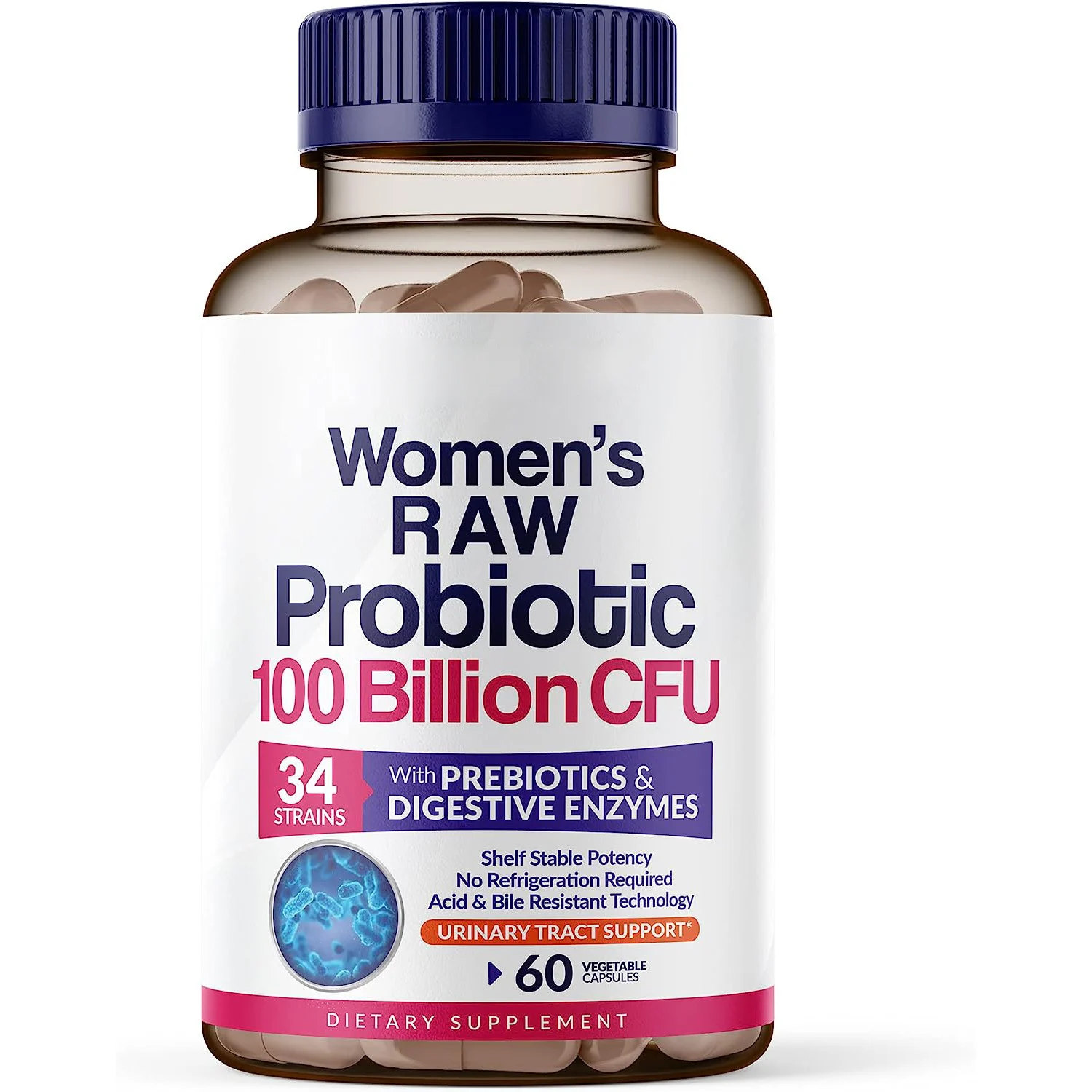 Women's Probiotic Capsules 100 Billion CFU for Digestive & Urinary Health - 34 Strains with Prebiotics & Digestive Enzymes