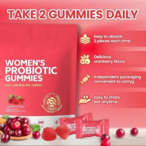 Women's Probiotic Gummies with Cranberry - 5 Billion CFUs for pH Balance & Vaginal Health, 60 Count