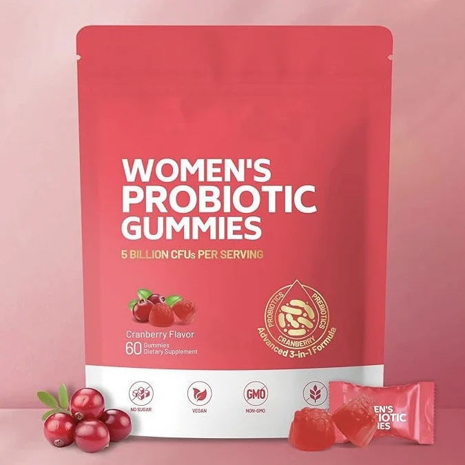 Women's Probiotic Gummies for Vaginal & Digestive Health - 5 Billion CFUs Cranberry Flavor Sugar-Free Vegan Supplements (60 Count)