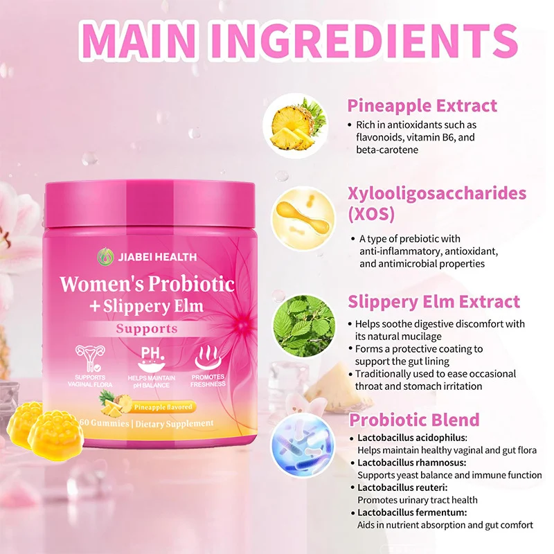 Women's Probiotic Gummies for Vaginal Health & pH Balance - 60 Sugar-Free Pineapple Flavor Gummies