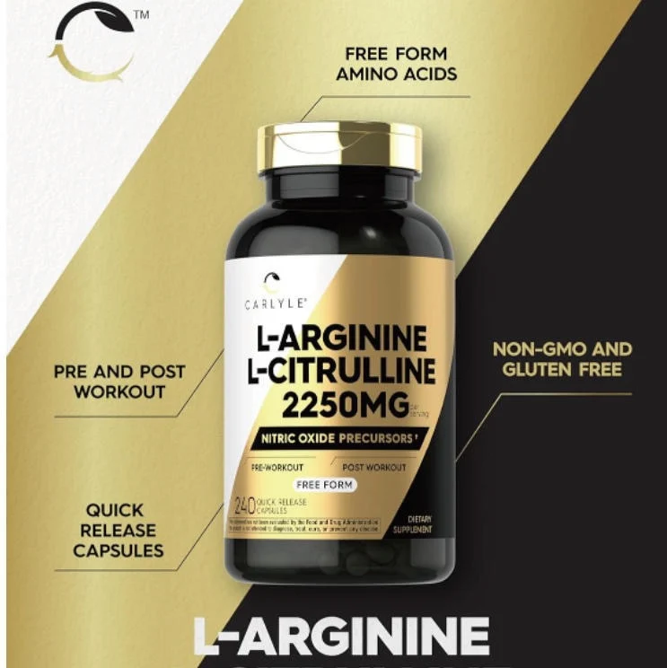 High-Potency L-Arginine L-Citrulline Capsules 2250mg for Nitric Oxide Support and Muscle Recovery