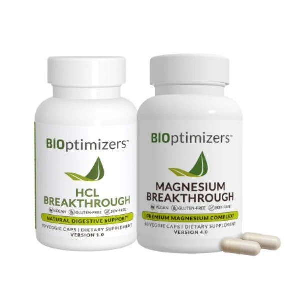 BiOptimizers Magnesium Glycinate and Citrate supplement capsules in a bottle, supporting restful sleep, brain function, and muscle recovery.